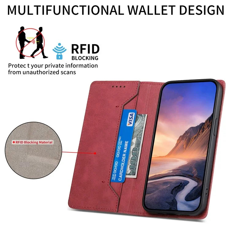 DF-05 For Xiaomi Redmi 13 4G / 5G / Note 13R 5G / Poco M6 4G Case RFID Blocking Leather Phone Shell