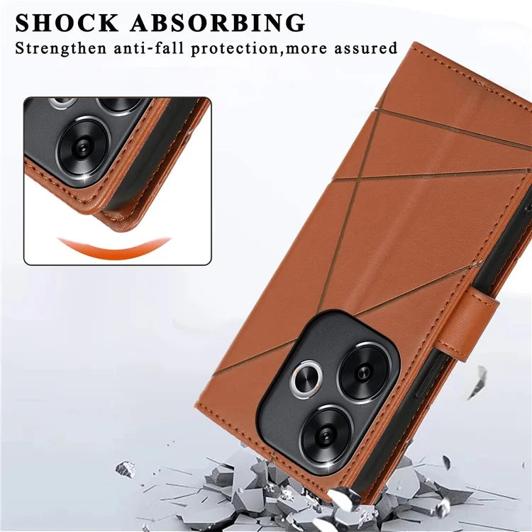 DF-06 For Xiaomi Redmi Turbo 3 5G / Poco F6 5G Wholesale Phone Case Line Imprint Leather Wallet Cover