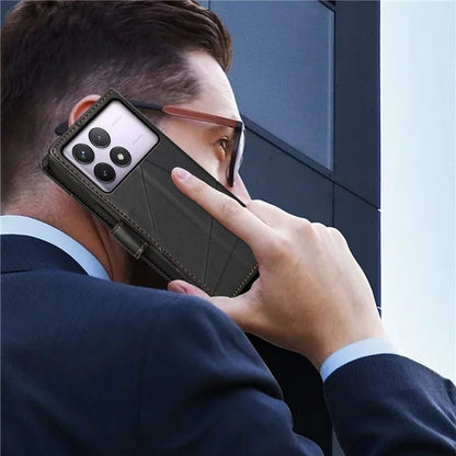 DF-06 For Xiaomi Poco F6 Pro 5G / Redmi K70 5G / K70 Pro 5G Phone Case Line Imprint Leather Wallet Cover