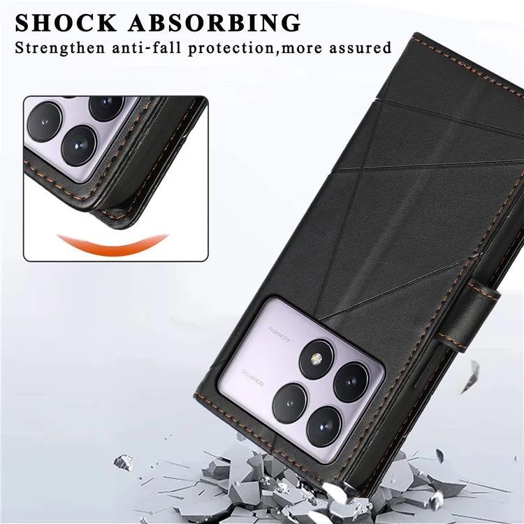 DF-06 For Xiaomi Poco F6 Pro 5G / Redmi K70 5G / K70 Pro 5G Phone Case Line Imprint Leather Wallet Cover