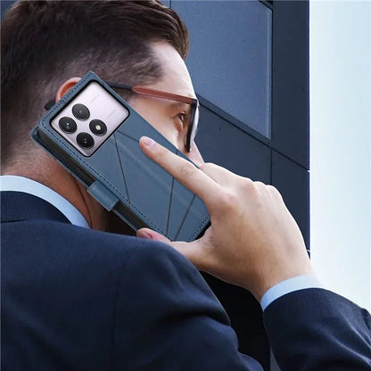 DF-06 For Xiaomi Poco F6 Pro 5G / Redmi K70 5G / K70 Pro 5G Phone Case Line Imprint Leather Wallet Cover