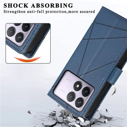DF-06 For Xiaomi Poco F6 Pro 5G / Redmi K70 5G / K70 Pro 5G Phone Case Line Imprint Leather Wallet Cover