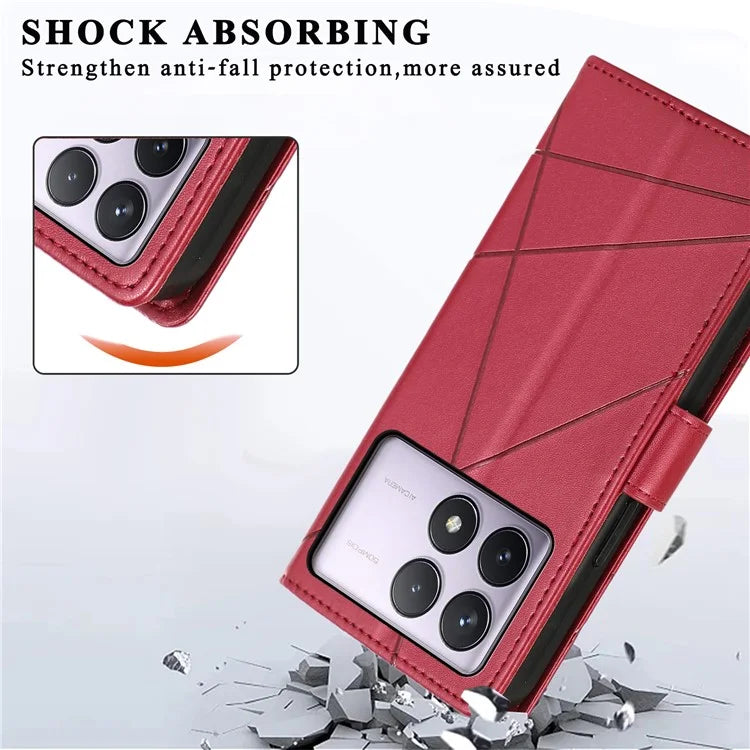DF-06 For Xiaomi Poco F6 Pro 5G / Redmi K70 5G / K70 Pro 5G Phone Case Line Imprint Leather Wallet Cover