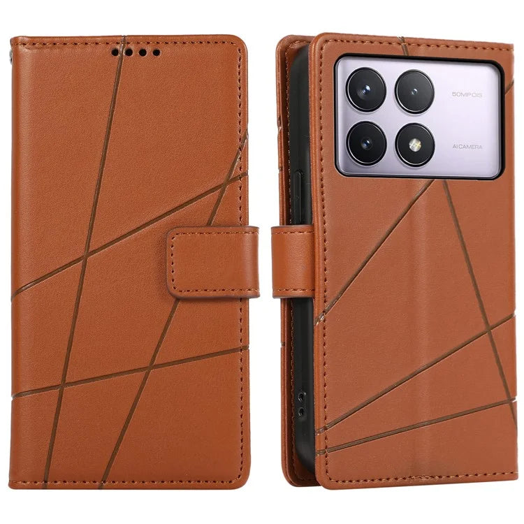 DF-06 For Xiaomi Poco F6 Pro 5G / Redmi K70 5G / K70 Pro 5G Phone Case Line Imprint Leather Wallet Cover
