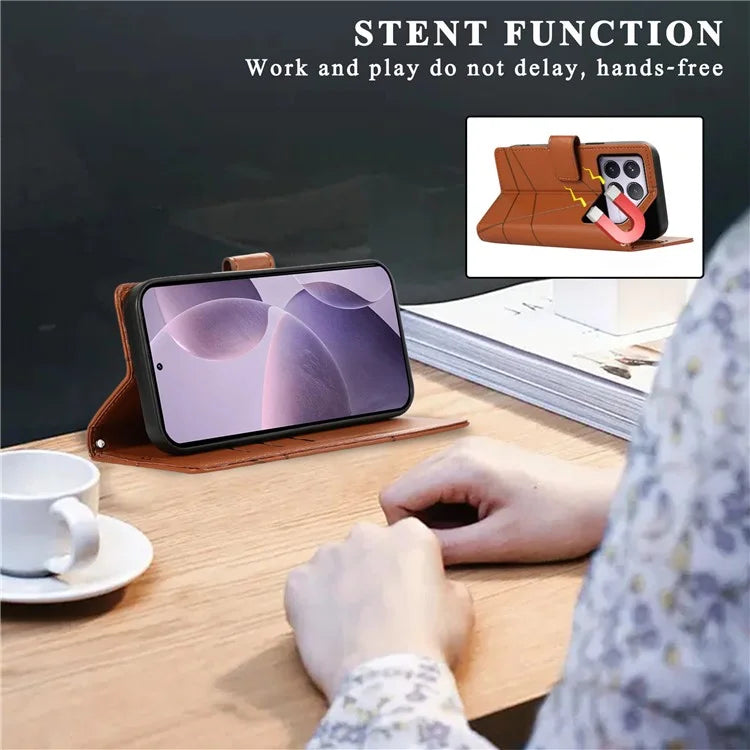 DF-06 For Xiaomi Poco F6 Pro 5G / Redmi K70 5G / K70 Pro 5G Phone Case Line Imprint Leather Wallet Cover