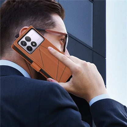 DF-06 For Xiaomi Poco F6 Pro 5G / Redmi K70 5G / K70 Pro 5G Phone Case Line Imprint Leather Wallet Cover