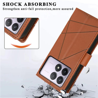 DF-06 For Xiaomi Poco F6 Pro 5G / Redmi K70 5G / K70 Pro 5G Phone Case Line Imprint Leather Wallet Cover