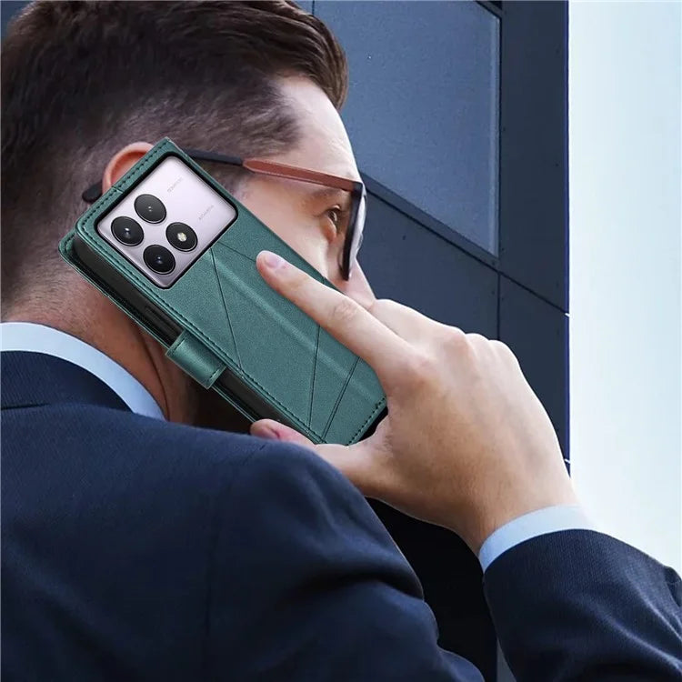 DF-06 For Xiaomi Poco F6 Pro 5G / Redmi K70 5G / K70 Pro 5G Phone Case Line Imprint Leather Wallet Cover