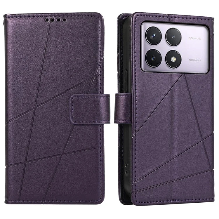 DF-06 For Xiaomi Poco F6 Pro 5G / Redmi K70 5G / K70 Pro 5G Phone Case Line Imprint Leather Wallet Cover