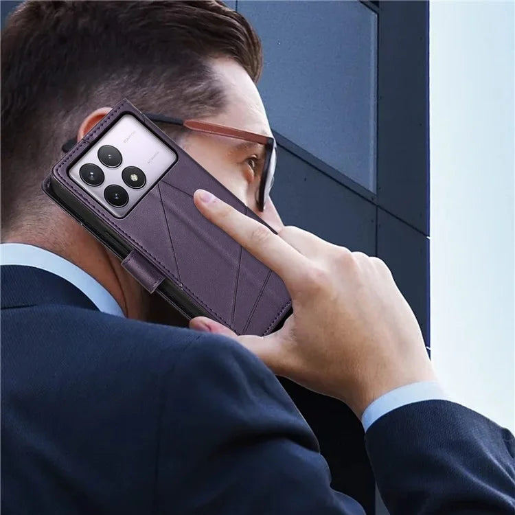 DF-06 For Xiaomi Poco F6 Pro 5G / Redmi K70 5G / K70 Pro 5G Phone Case Line Imprint Leather Wallet Cover