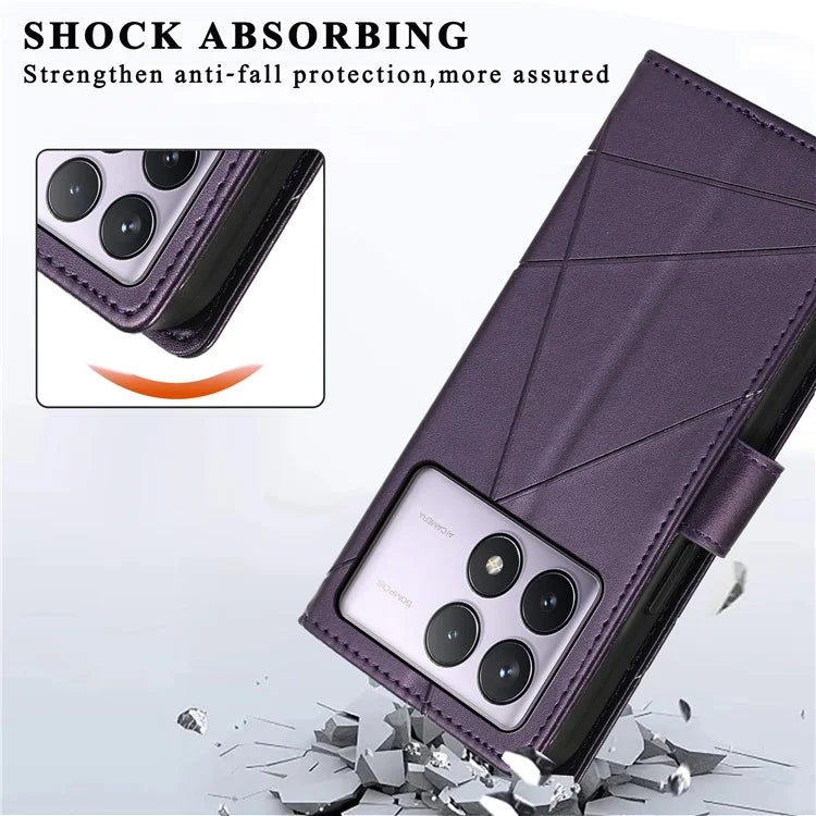 DF-06 For Xiaomi Poco F6 Pro 5G / Redmi K70 5G / K70 Pro 5G Phone Case Line Imprint Leather Wallet Cover