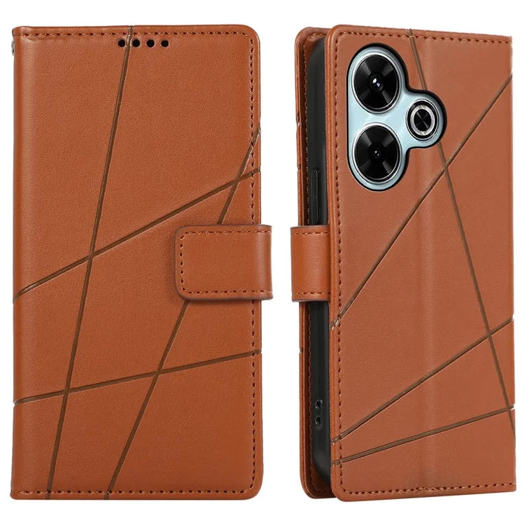 DF-06 For Xiaomi Redmi 13 4G / 5G / Note 13R 5G / Poco M6 4G Phone Case Leather Wallet Cover Line Imprint