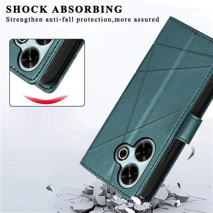 DF-06 For Xiaomi Redmi 13 4G / 5G / Note 13R 5G / Poco M6 4G Phone Case Leather Wallet Cover Line Imprint