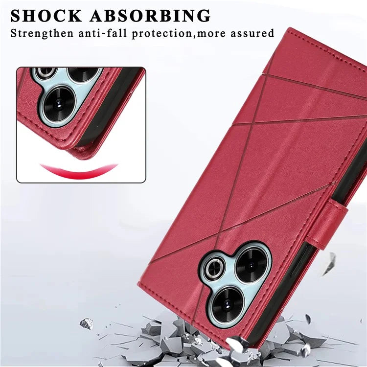 DF-06 For Xiaomi Redmi 13 4G / 5G / Note 13R 5G / Poco M6 4G Phone Case Leather Wallet Cover Line Imprint