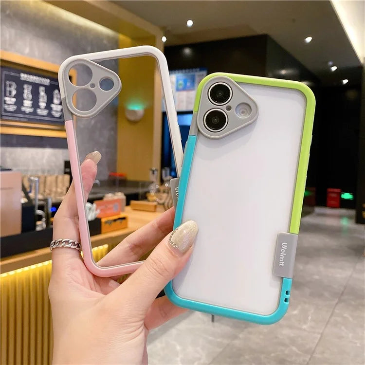 WOLMTT For iPhone 16 Plus Case PC+TPU Transparent Phone Cover Dual Color Frame Aesthetic Design