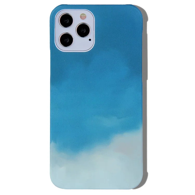 For iPhone 15 Pro Max Case Water Transfer Printing Design PC Hard Phone Cover - Blue Glacier