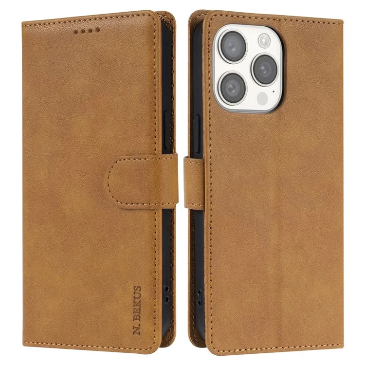 N.BEKUS CSJ-001 For iPhone 16 Pro Wallet Case PU Leather Cover with Stand