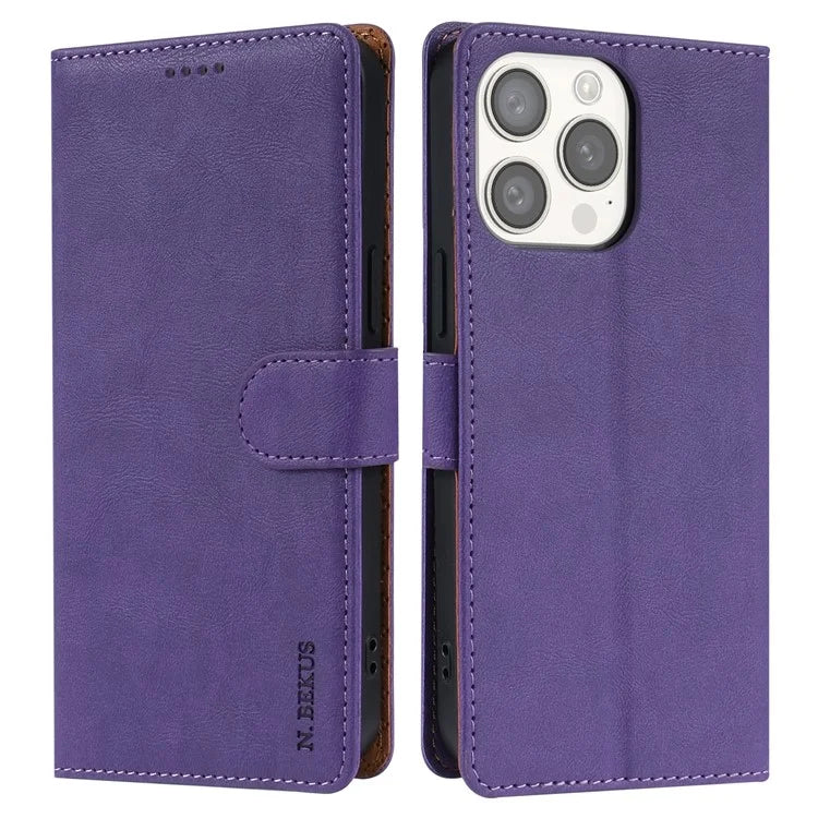 N.BEKUS CSJ-001 For iPhone 16 Pro Wallet Case PU Leather Cover with Stand