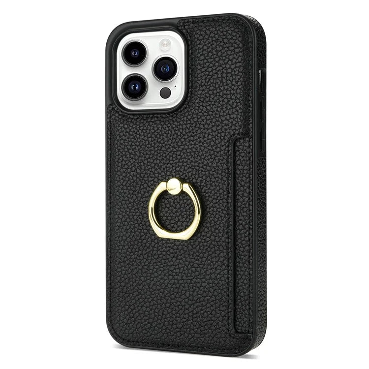 For iPhone 16 Pro Max Kickstand Case PU+TPU Card Holder Phone Cover