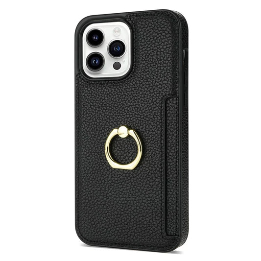 For iPhone 16 Pro Max Kickstand Case PU+TPU Card Holder Phone Cover