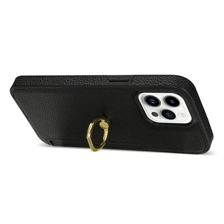 For iPhone 16 Pro Max Kickstand Case PU+TPU Card Holder Phone Cover