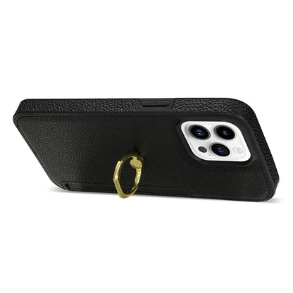 For iPhone 16 Pro Max Kickstand Case PU+TPU Card Holder Phone Cover