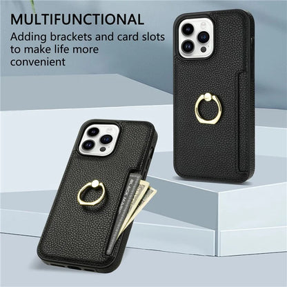 For iPhone 16 Pro Max Kickstand Case PU+TPU Card Holder Phone Cover