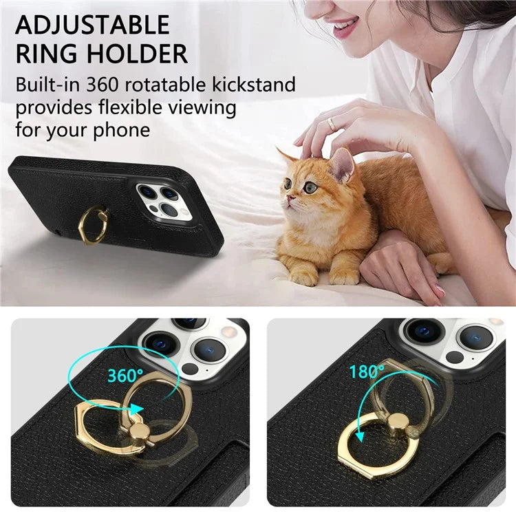For iPhone 16 Pro Max Kickstand Case PU+TPU Card Holder Phone Cover