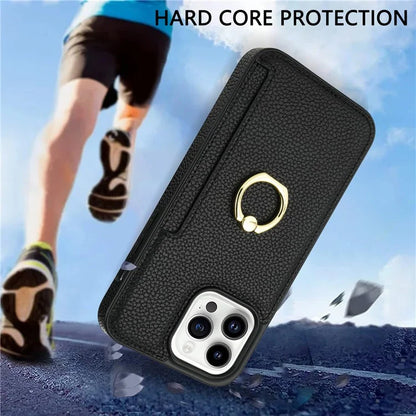 For iPhone 16 Pro Max Kickstand Case PU+TPU Card Holder Phone Cover