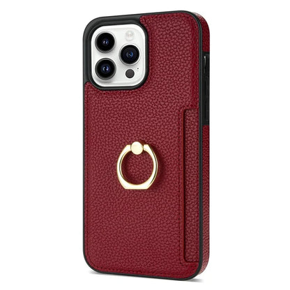 For iPhone 16 Pro Max Kickstand Case PU+TPU Card Holder Phone Cover