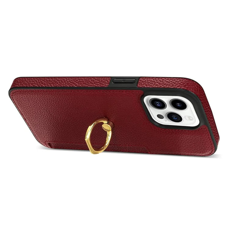 For iPhone 16 Pro Max Kickstand Case PU+TPU Card Holder Phone Cover