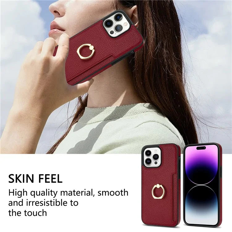For iPhone 16 Pro Max Kickstand Case PU+TPU Card Holder Phone Cover