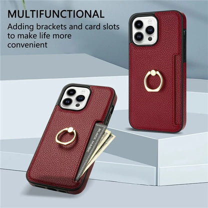 For iPhone 16 Pro Max Kickstand Case PU+TPU Card Holder Phone Cover
