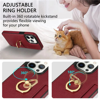 For iPhone 16 Pro Max Kickstand Case PU+TPU Card Holder Phone Cover