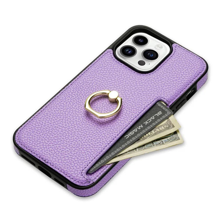 For iPhone 16 Pro Max Kickstand Case PU+TPU Card Holder Phone Cover