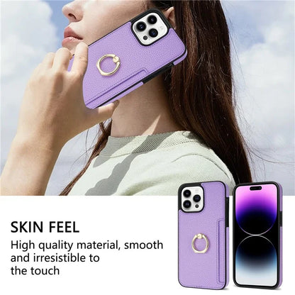 For iPhone 16 Pro Max Kickstand Case PU+TPU Card Holder Phone Cover
