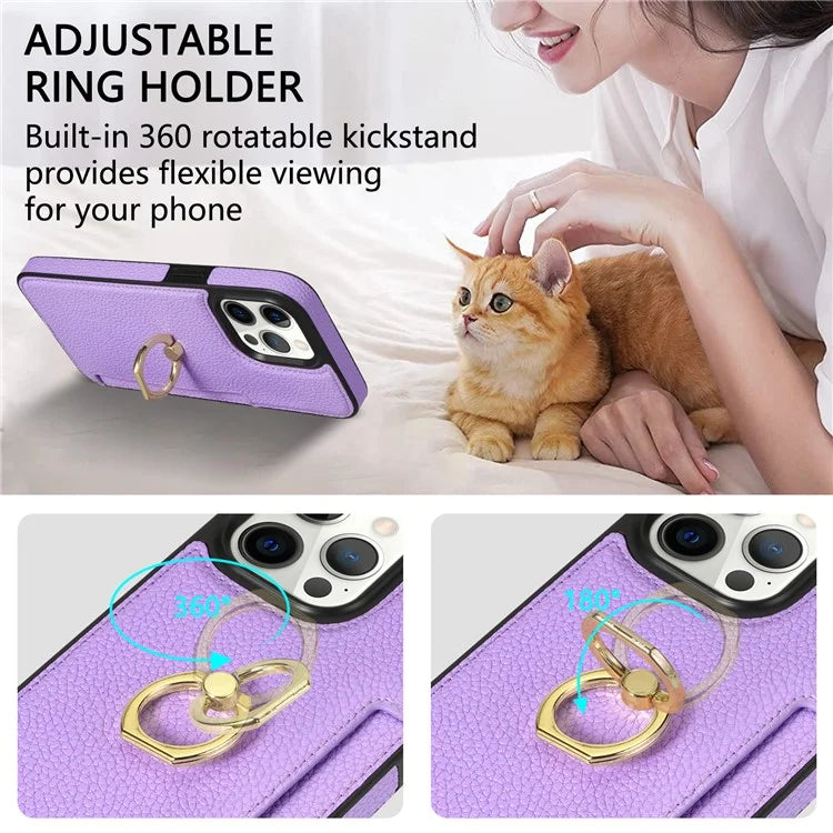 For iPhone 16 Pro Max Kickstand Case PU+TPU Card Holder Phone Cover