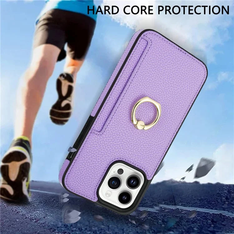 For iPhone 16 Pro Max Kickstand Case PU+TPU Card Holder Phone Cover