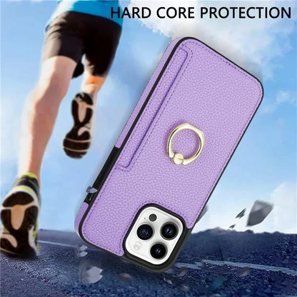 For iPhone 16 Pro Max Kickstand Case PU+TPU Card Holder Phone Cover