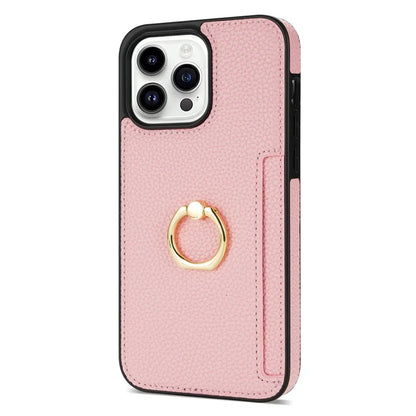 For iPhone 16 Pro Max Kickstand Case PU+TPU Card Holder Phone Cover