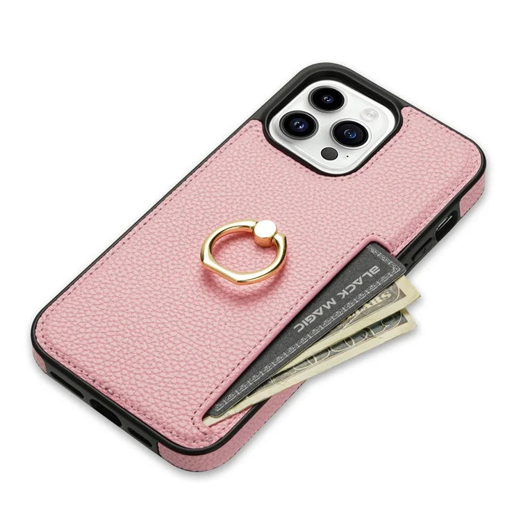 For iPhone 16 Pro Max Kickstand Case PU+TPU Card Holder Phone Cover