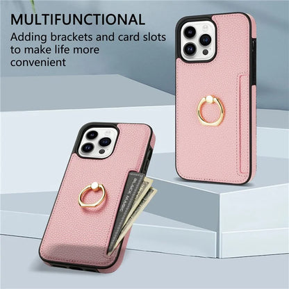 For iPhone 16 Pro Max Kickstand Case PU+TPU Card Holder Phone Cover