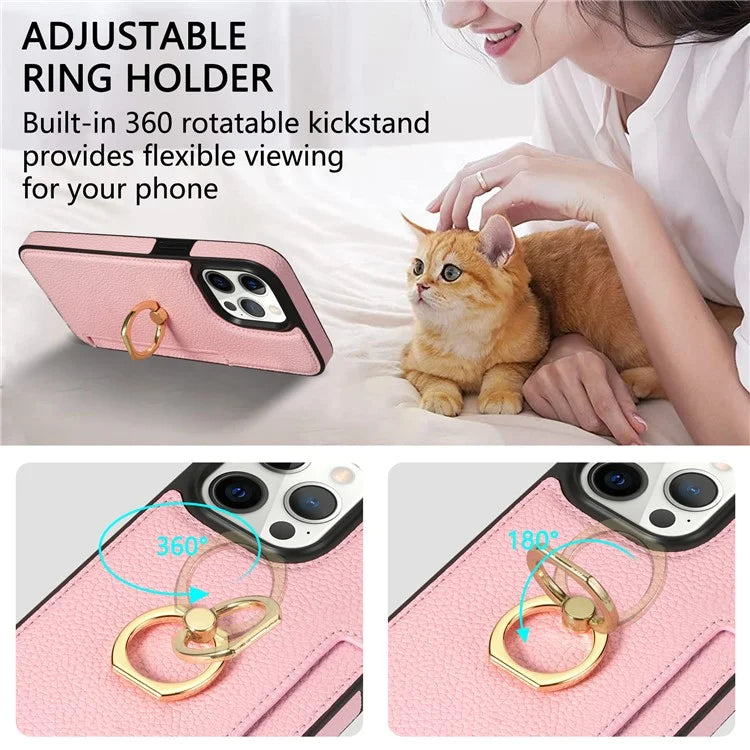 For iPhone 16 Pro Max Kickstand Case PU+TPU Card Holder Phone Cover