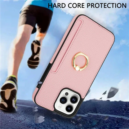 For iPhone 16 Pro Max Kickstand Case PU+TPU Card Holder Phone Cover