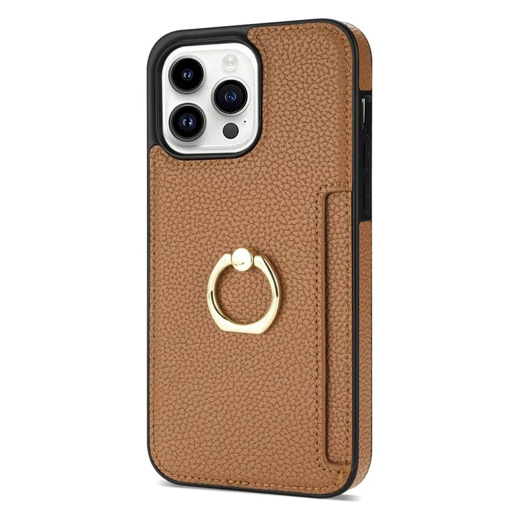 For iPhone 16 Pro Max Kickstand Case PU+TPU Card Holder Phone Cover