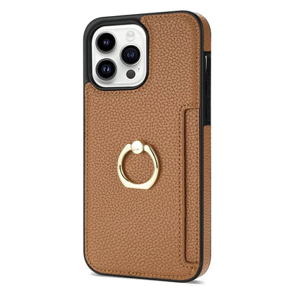For iPhone 16 Pro Max Kickstand Case PU+TPU Card Holder Phone Cover