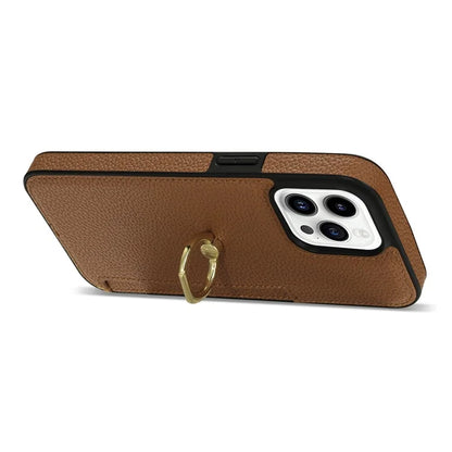 For iPhone 16 Pro Max Kickstand Case PU+TPU Card Holder Phone Cover