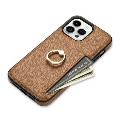 For iPhone 16 Pro Max Kickstand Case PU+TPU Card Holder Phone Cover