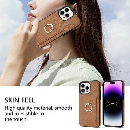 For iPhone 16 Pro Max Kickstand Case PU+TPU Card Holder Phone Cover