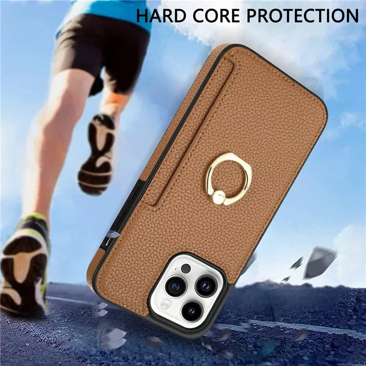 For iPhone 16 Pro Max Kickstand Case PU+TPU Card Holder Phone Cover